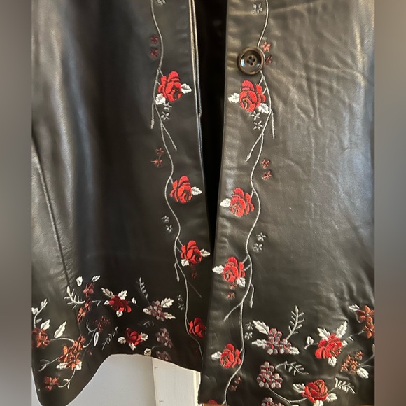 Leather & embroidered Kasper Dress Coat Small - Picture 7 of 9